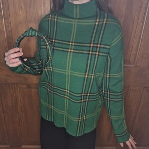 Tahari Green Plaid Turtleneck Sweater With Matching Headband